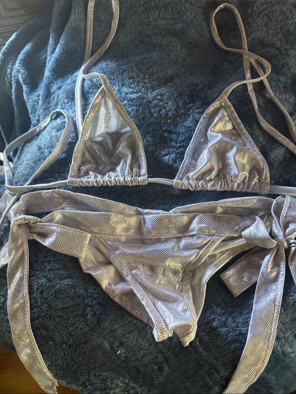 Leg Avenue Metallic Silver Mesh Triangle Bikini Set